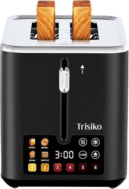 Touch Screen Electric Toaster 2 Slice, Stainless Steel Smart Toaster with Digital Timer, 1.38" Extra-Wide Slots for Bread& Bagel, Great for Home, Office,Dorm (Black)