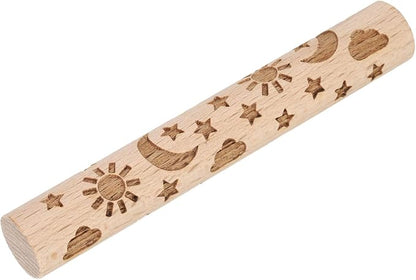 HARFINGTON Wood Clay Roller 4" Moon and Stars Pattern Rolling Pins Wood Rollers Pottery Tools Wood Grain Texture Rollers for Clay Baking Dough Playdough DIY