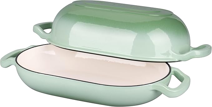 VORRINGARD Enameled Cast Iron Sourdough Bread Oven, Dutch Oven, Loaf Cast Iron Bread Pan for Homemade Bread Baking, Meatloaf Pan with Lid, 5QT, Green