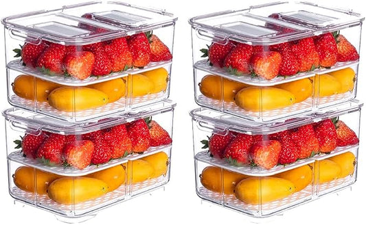 Fridge Produce Saver Food Storage Bin Containers Fridge Food Storage Containers Lettuce Keeper Produce Containers Refrigerator OrganizerClear,Set of 4