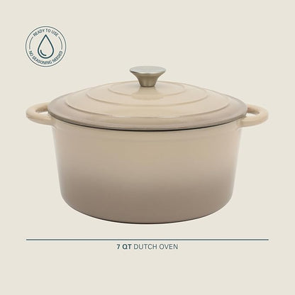 Gibson Home Addlestone 7 Qt Enameled Cast Iron Dutch Oven Pot with Lid – Round, Oven Safe to 500°F, Ideal for Bread Baking & Stews - Gradient Taupe