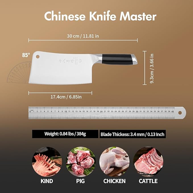 SHI BA ZI ZUO Meat Cleaver Set, 2 Pieces Professional Butcher Knife and Chef Knife Bone Chopper Perfect for Restaurants and Home Kitchen Use