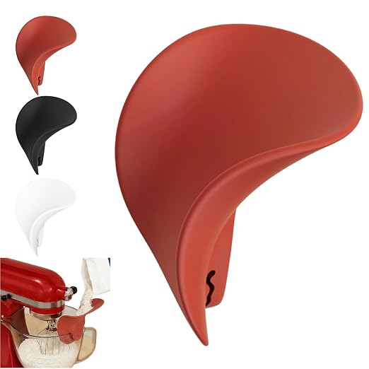 Flour Funnel for Kitchen Aid Mixer | Food-Grade Silicone Pouring Shield for KitchenAid Mixer | Hands-Free Clip-On Accessory for Baking, Fits All Standmixers, Space-Saving Design（RED