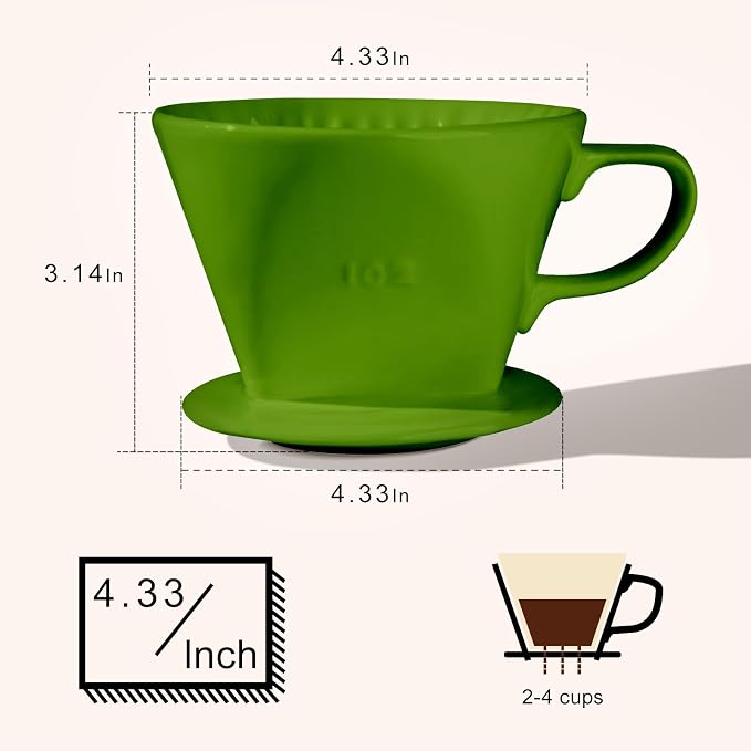 hailanbao Handmade Pour Over Ceramic Coffee Dripper - Authentic Brewing Experience for Camping, Office, and Home (Dark green)