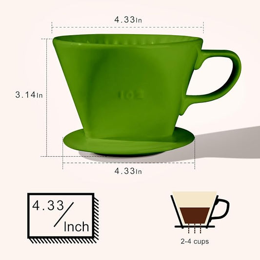 hailanbao Handmade Pour Over Ceramic Coffee Dripper - Authentic Brewing Experience for Camping, Office, and Home (Dark green)