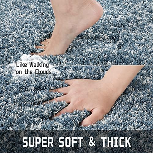Yimobra Luxury Bathroom Rugs, Fluffy Bath Mats, Non Slip, Water Absorbent Microfiber, Machine Washable, Plush Runner Shower Rugs, Thick Matts for Bathroom Floor&Tub, 60" X 24", Denim Blue and White