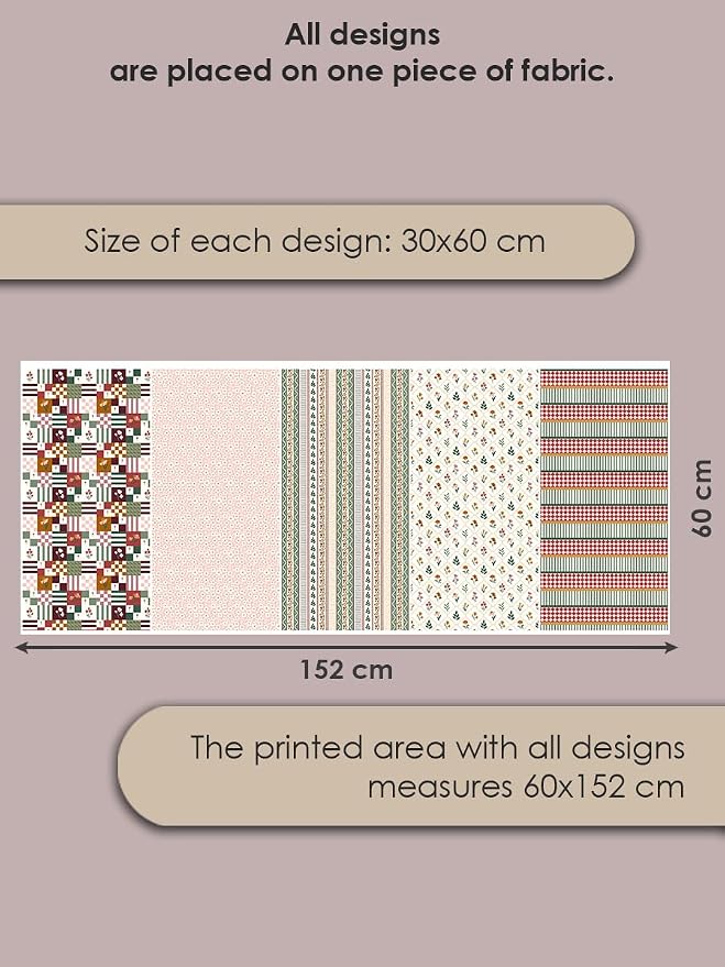 Cotton Patchwork Quilting Fabric Panel – 155×100 cm, 100% Cotton, Made in Türkiye (PRT_KUP 01-001) (Vintage Floral Patchwork, 5 pcs (23.6x11.8 inc))