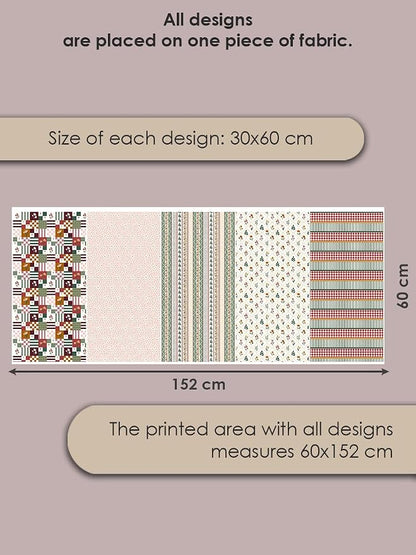 Cotton Patchwork Quilting Fabric Panel – 155×100 cm, 100% Cotton, Made in Türkiye (PRT_KUP 01-001) (Vintage Floral Patchwork, 5 pcs (23.6x11.8 inc))
