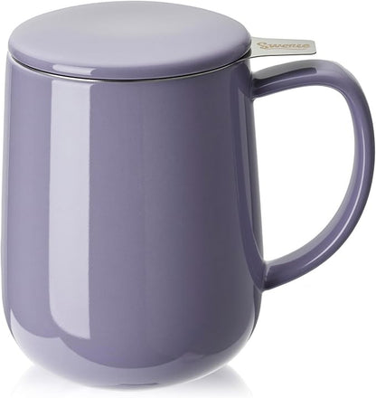 Sweese 20 oz Porcelain Tea Mug with Infuser and Lid, Purple Tea Cup