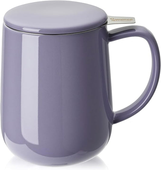 Sweese 20 oz Porcelain Tea Mug with Infuser and Lid, Purple Tea Cup