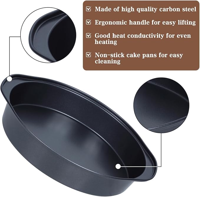 Hunnycook Cake Pan Set - 138 Piece 8-inch Round Cake Pans, Carbon Steel Cake Pan with Handles, Cake Decorating Kit with Parchment Papers, Piping Bag and More Accessories