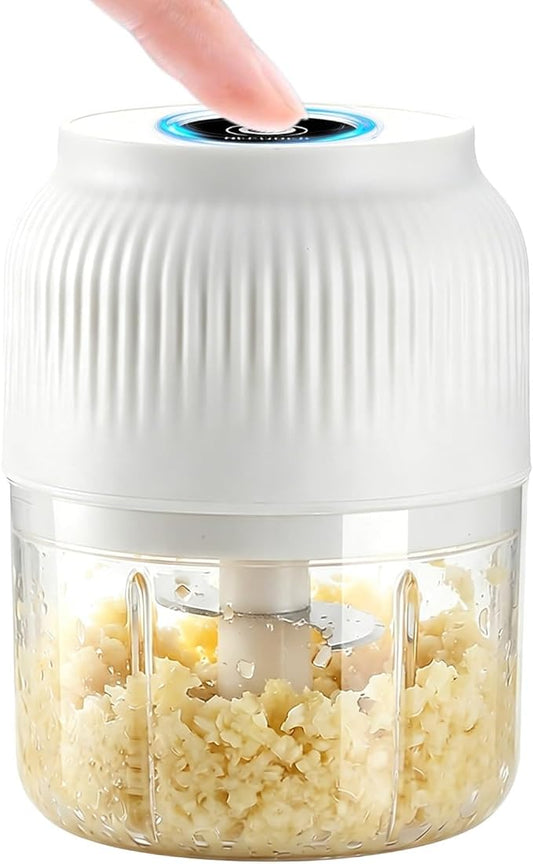 Electric Garlic Chopper, 2026 New Mini Food Processor & Food Chopper for Kitchen, Portable Cordless Garlic Mincer with 4 Stainless Steel Blades, Small Vegetable Chopper for Onion Salad (300ML White)
