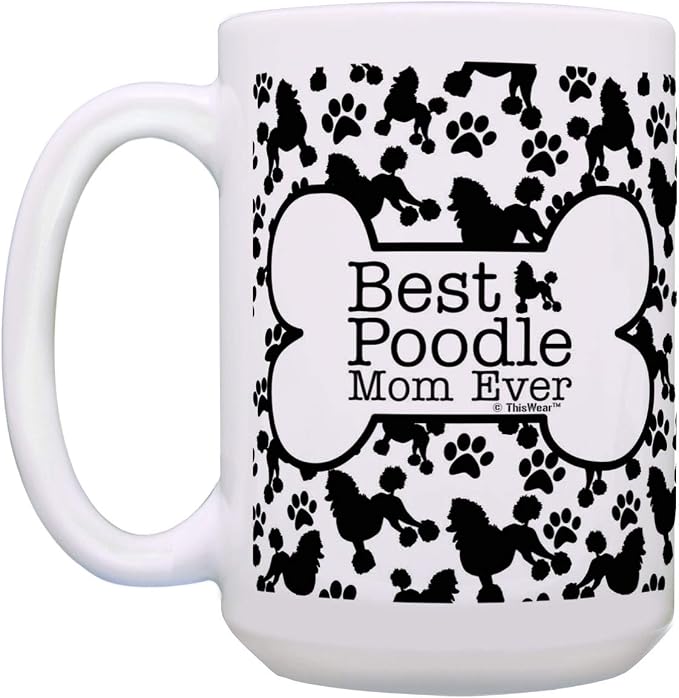ThisWear Best Poodle Dad and Mom Ever Mug Set Bone and Paw Print Pattern 2 Pack 15-oz Cups 15oz Mugs