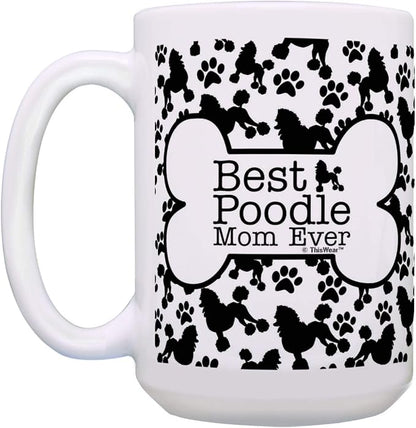 ThisWear Best Poodle Dad and Mom Ever Mug Set Bone and Paw Print Pattern 2 Pack 15-oz Cups 15oz Mugs
