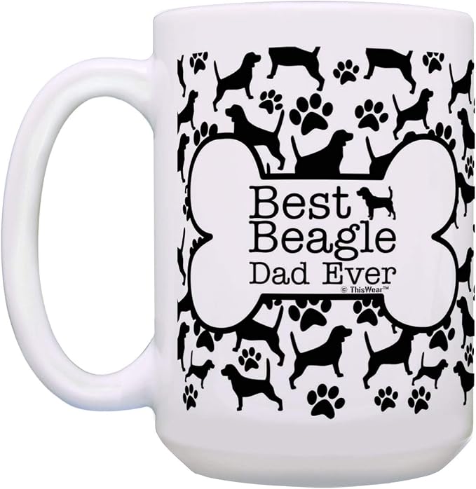 ThisWear Best Beagle Dad and Mom Ever Mug Set Bone and Paw Print Pattern 2 Pack 15-oz Cups 15oz Mugs
