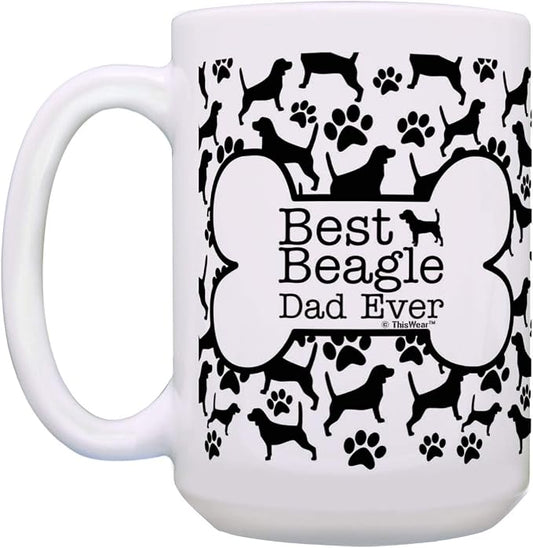 ThisWear Best Beagle Dad and Mom Ever Mug Set Bone and Paw Print Pattern 2 Pack 15-oz Cups 15oz Mugs