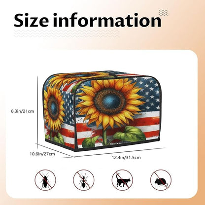 Toaster Cover 4 Slice Wide Slot Sunflower USA FlagBread Toaster Oven Dustproof Cover Small Appliance Kitchen Covers Dust and Fingerprint Protection for Women Gift 4 Slice
