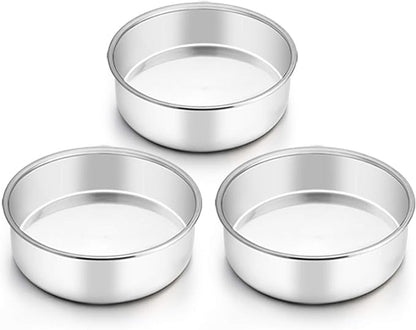 TeamFar 6 Inch Cake Pan, Round Smash Cake Pan Tier Baking Pans Set Stainless Steel, Fit in Pot Pressure Cooker Air Fryer, Healthy & Non-Toxic, Mirror Finish & Sturdy, Oven & Dishwasher Safe - Set of 3