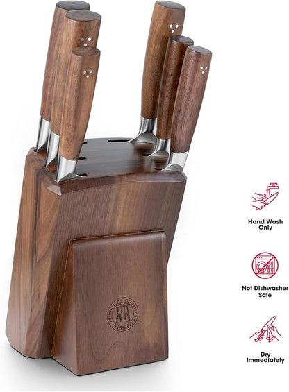 Schmidt Brothers - Delta Series - 7-Piece Walnut Knife Set, High-Carbon Stainless Steel Cutlery with Natural Walnut Knife Block