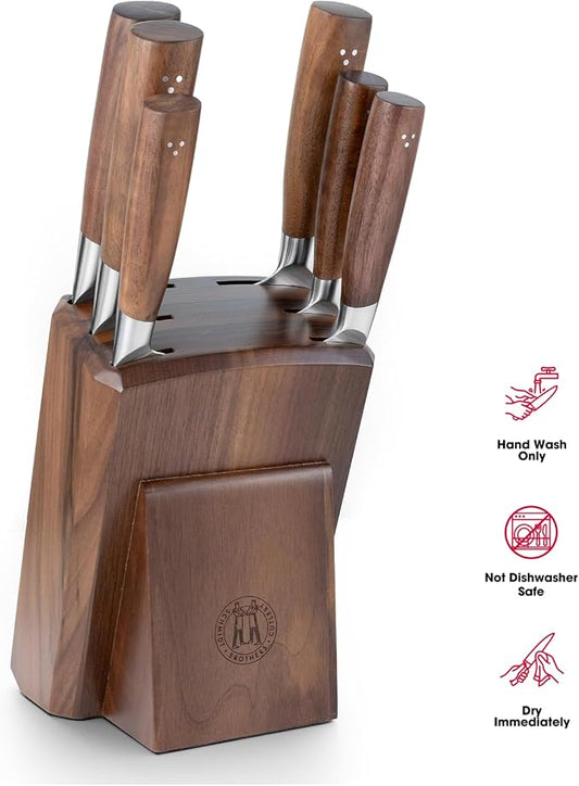 Schmidt Brothers - Delta Series - 7-Piece Walnut Knife Set, High-Carbon Stainless Steel Cutlery with Natural Walnut Knife Block