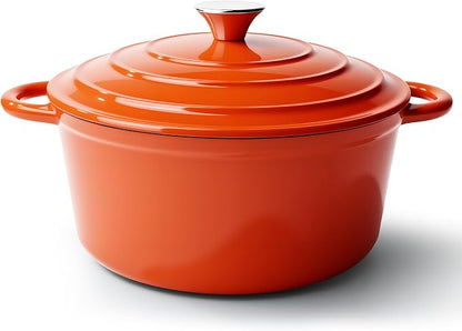4.5 Quart Dutch Oven Pot with Lid, Non Stick Enameled Cast Iron Dutch Oven for Bread Baking, Heavy-Duty, Oven Safe Ceramic Cookware Up to 500°F for Baking, Braising, Stews, Roasting, Orange