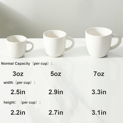 HASENSE Ceramic Espresso Cups Set, 4 Pack White Coffee Cups, Mini Latte Cappuccino Cups with Handle, Stackable Thick Porcelain Demitasse Cups, Suit for Espresso Machine and Coffee Maker, White