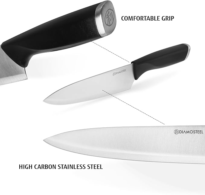 6-Piece Black Knife Set with Magnetic Strip for Wall, Ultra Sharp Magnetic Knives Set for Kitchen, Dishwasher Safe Small Knife Set for Meat Vegetable Cutting