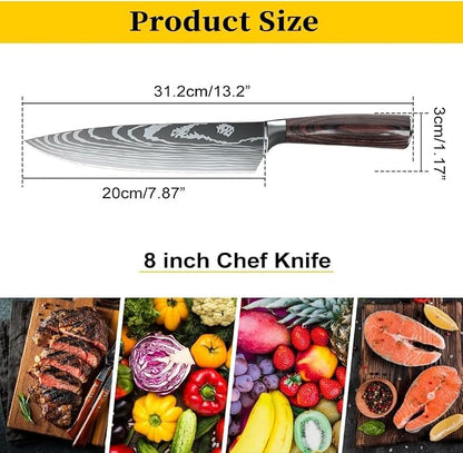 MDHAND 8 Inch Chef Knife, Professional High Carbon Stainless Steel Kitchen Knife with Ergonomic Pakkawood Handle, Ultra Sharp Cooking Knives, Dishwasher Safe, Chef Gifts