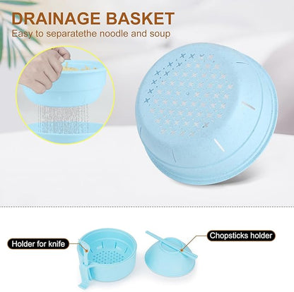 Ramen Bowl Set of 2, Ramen Cooker 33 oz, Ramen Bowls with Chopsticks and Spoon, Microwave Pasta Cooker, Ramen Bowl Microwave Gift College Dorm Essentials for Girls Guys (Blue&Pink)