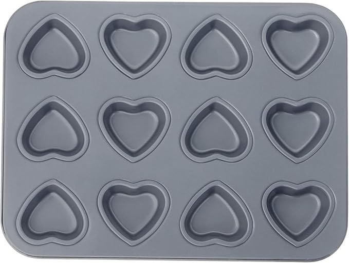Fox Run Mini Heart Muffin Pan, 12-Cup, Preferred Non-Stick, Gray