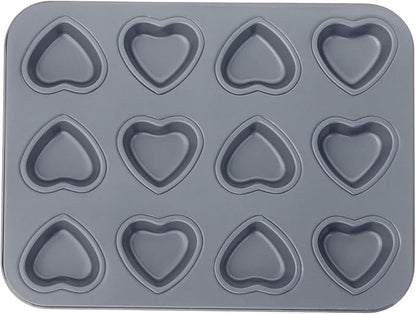 Fox Run Mini Heart Muffin Pan, 12-Cup, Preferred Non-Stick, Gray