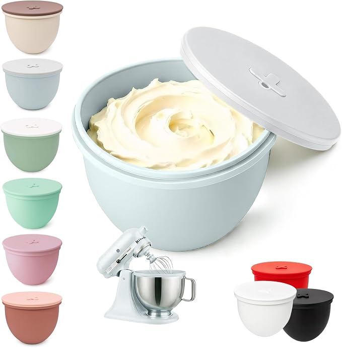 Silicone Bowl Liner with Lid for KitchenAid 5-Qt Tilt-Head Bowls Only, 2mm Extra-Thick Premium Silicone, Built-In Air Vent for Dough Proofing, Dishwasher Safe, BPA-Free
