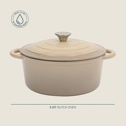 Gibson Home Addlestone 5 Qt Enameled Cast Iron Dutch Oven Pot with Lid – Round, Oven Safe to 500°F, Ideal for Bread Baking & Stews - Gradient Taupe