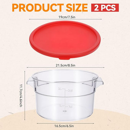 2 Pcs 2 Qt Round Food Storage Container with Lid, Dough Proofing Bucket, Clear Translucent Containers with Scale, Freezer & Dishwasher Safe, Dough Proofing Container for Pizza Bread Kitchen