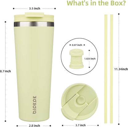 BJPKPK 26oz Insulated Tumbler With lid And Straw Stainless Steel Tumblers Travel Coffee Mug Reusable Thermal Cup,Macaron Green