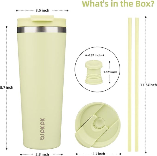 BJPKPK 26oz Insulated Tumbler With lid And Straw Stainless Steel Tumblers Travel Coffee Mug Reusable Thermal Cup,Macaron Green