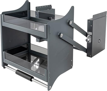 Pull Down Cabinet Organizer, 2-Tier Pull Down Shelf Wall Mount Cabinet with Pneumatic Damper System and 3-Gear Adjustable Bearing, Space-Saving Cabinet Organizer for Cabinet Inner Width≥23.6In