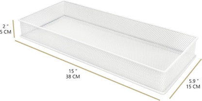 Annova Mesh Stackable Drawer Cabinet and Shelf Organizer Bins Storage Basket School Office Supply Holder Tray- Set of 2 (White, 6x15x2 Inch)