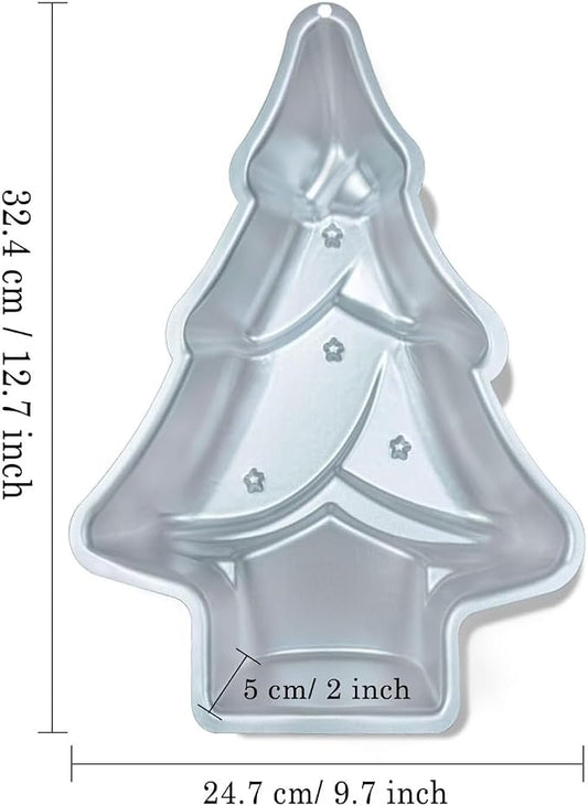 12 Inch Aluminum Christmas Tree Shaped Cake Pan - Professional Non-Stick Baking Tin for Festive Holiday Desserts, For Christmas Cake，silver (Christmas Tree cake pan)