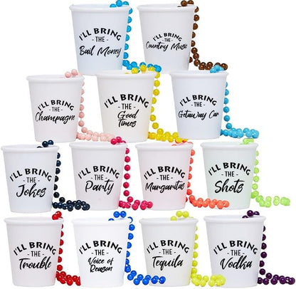 Funky Junque Shot Glass Necklaces for Bachelorette Party - Bride Tribe Favors, Bridal Shower Decorations - 13 pack - Tequila Pack