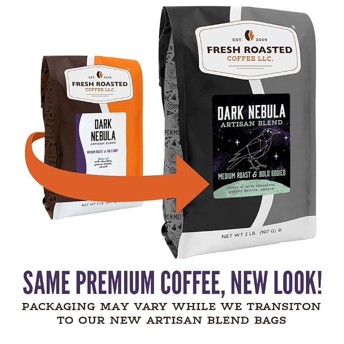 Fresh Roasted Coffee, Dark Nebula Whole Bean Coffee, Medium Roast, Kosher, 12 oz