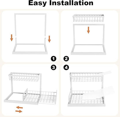 REALINN Under Sink Organizer, Pull Out Cabinet Organizer 2 Tier Slide Out Sink Shelf Cabinet Storage Shelves, Under Sink Storage for Kitchen Bathroom Cabinet, White, 1 Pack