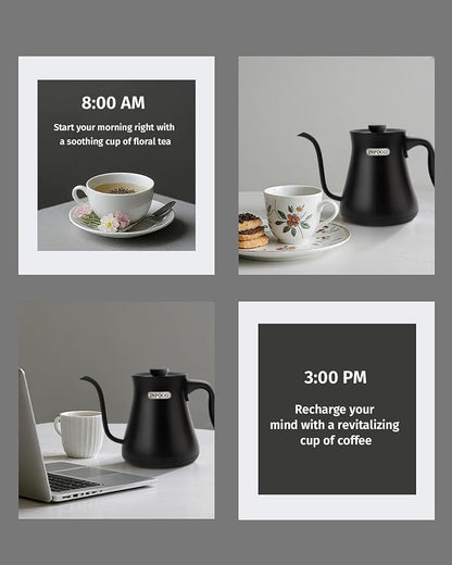 INFOOD 0.8L Gooseneck Electric Kettle, Precise Temperature Control for Pour Over Coffee & Tea, 1200W Fast Boiling Water, Auto Shut Off, Scheduling, Stainless Steel, Black