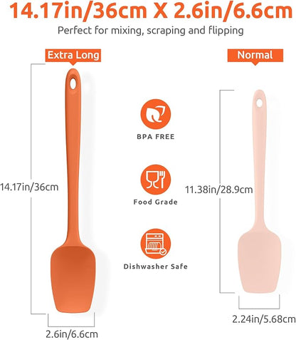 U-Taste Extra-Long 600ºF Heat Resistant Spatula Spoon: 14" Silicone Spoonula Cooking Utensils for Kitchen Use, Non-Stick Scoop Scraper with Soft Edge & Firm Core for Baking, Mixing, Serving (Orange)