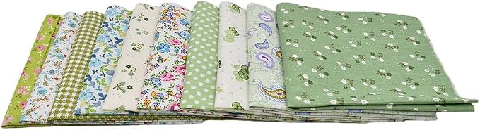 10pcs 12 x 12 inches (30cmx30cm) Print Green Series Fabric Bundle Squares Patchwork DIY Sewing Scrapbooking Quilting Pattern Artcraft
