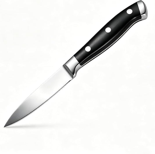 3.5 Inch High Carbon Steel Fruit and Vegetable Paring Knife, Triple Rivet Compact Knives with Ergonomic Handle, Ultra Sharp Small Kitchen Knife for Peeling, Slicing and Garnish