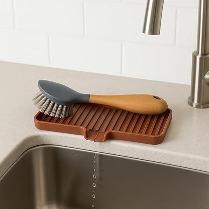 Silicone Soap Dish Tray and Sponge Holder with Drain Chute, Rectangular, Kitchen and Bathroom Sink Organizer (Smoky Blue, 9"x3.5")