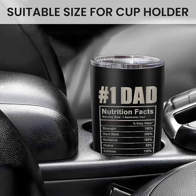SANDJEST Best Dad Ever Tumbler with Lid - Dad Nutrition Facts 20oz Insulated Stainless Steel Mug - Coffee Mug for Travel Outdoor Sport Office, Gift for Father’s Day Birthday
