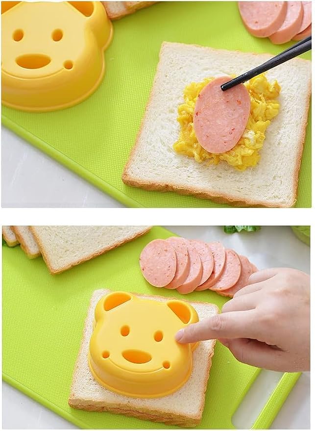 Leking 13 Pcs Wooden Kids Kitchen Knife, Kids Knife Set with Gloves Cutting Board Bear Sandwich Cutter Fruit Vegetable Cutters Serrated Edges Plastic Knifes for Real Cooking Kid Safe Knives