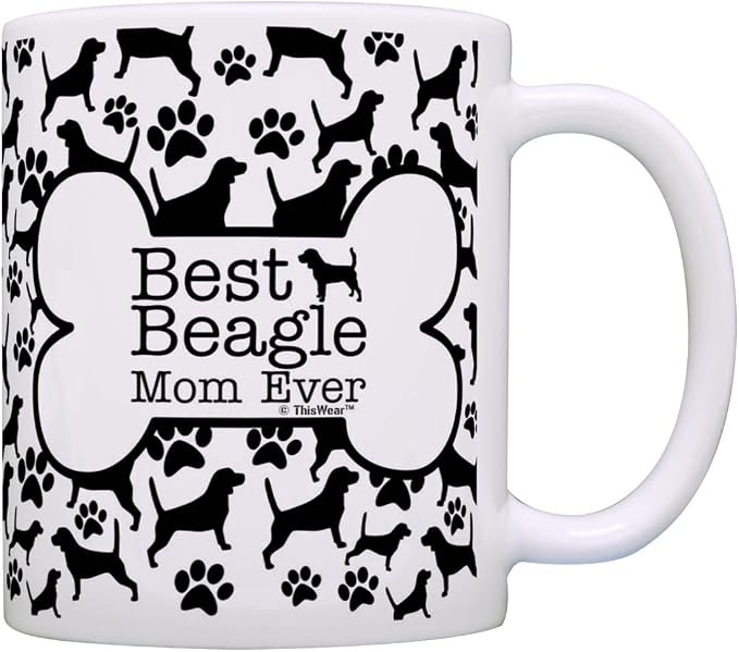 ThisWear Dog Owner Best Beagle Mom Ever Paw Pattern 11oz Ceramic Coffee Mug with Handle